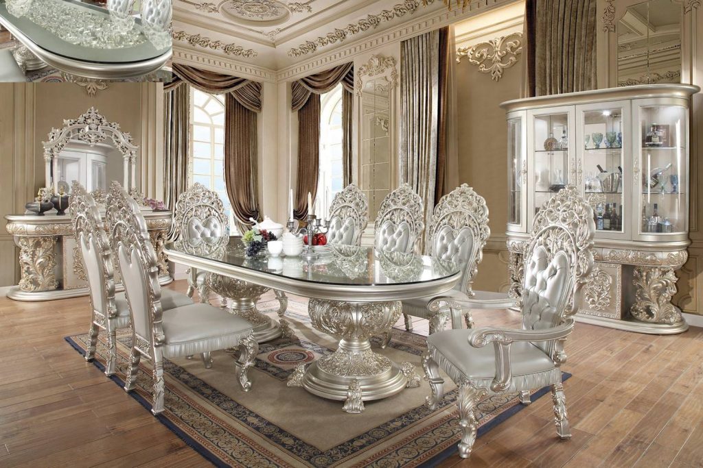 Meja Makan Mewah Klasik Silver Ukir Jepara